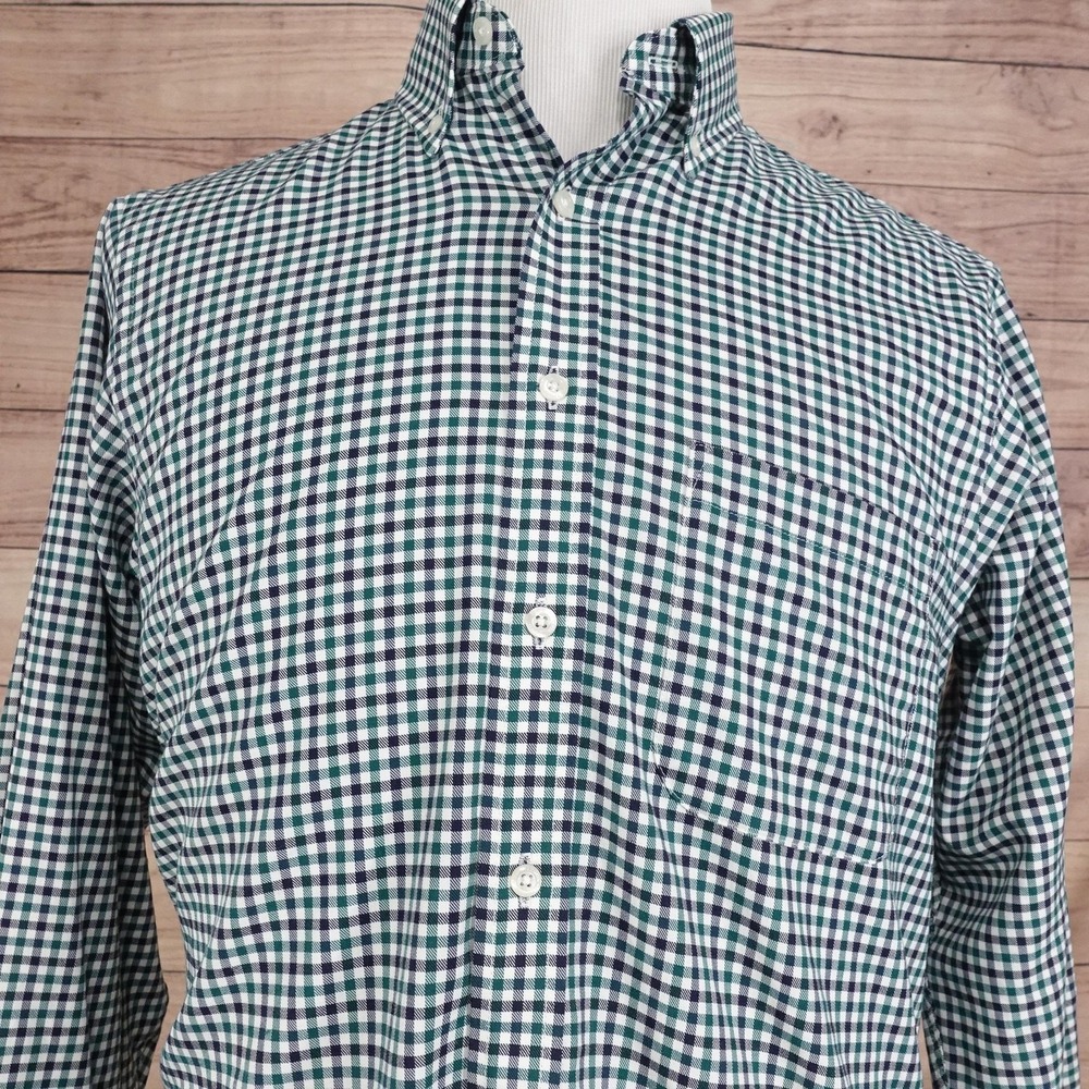 IZOD Shirt Mens M 15-15.5‎ 32/33 Green Check Long Sleeve Button-Up Classic Fit